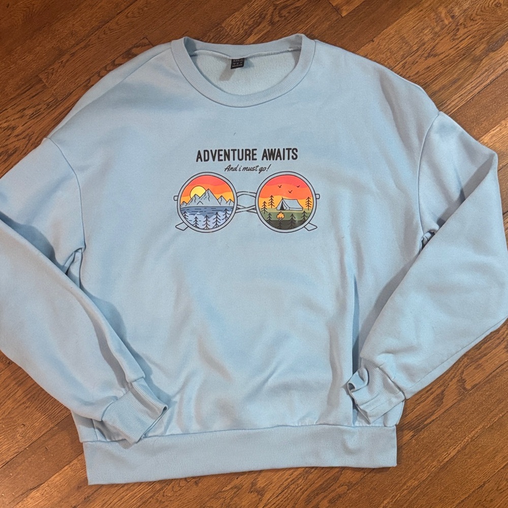 “Adventure Awaits and I Must Go” Women’s Sweatshirt, Size Small